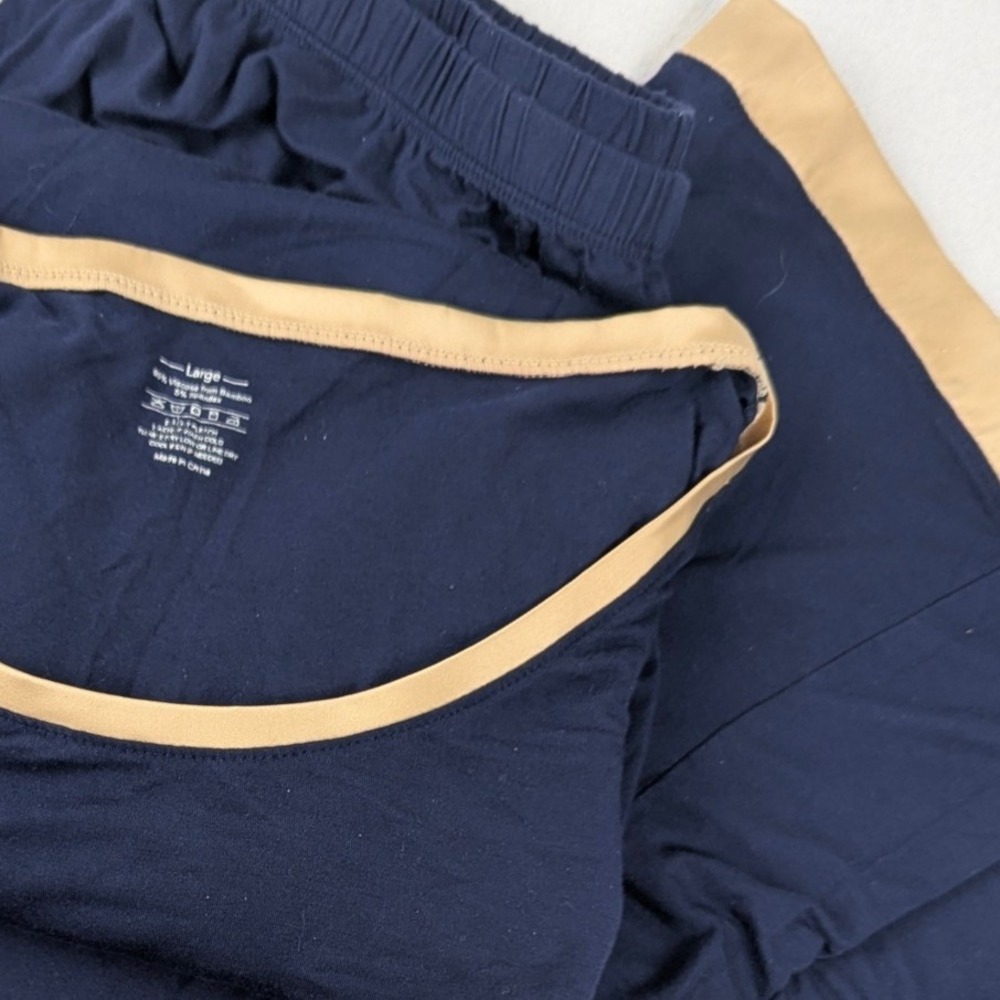 GYS Womens Bamboo Pajama Set Blue Long Sleeve Loungewear L Cozy Lux Sustainable